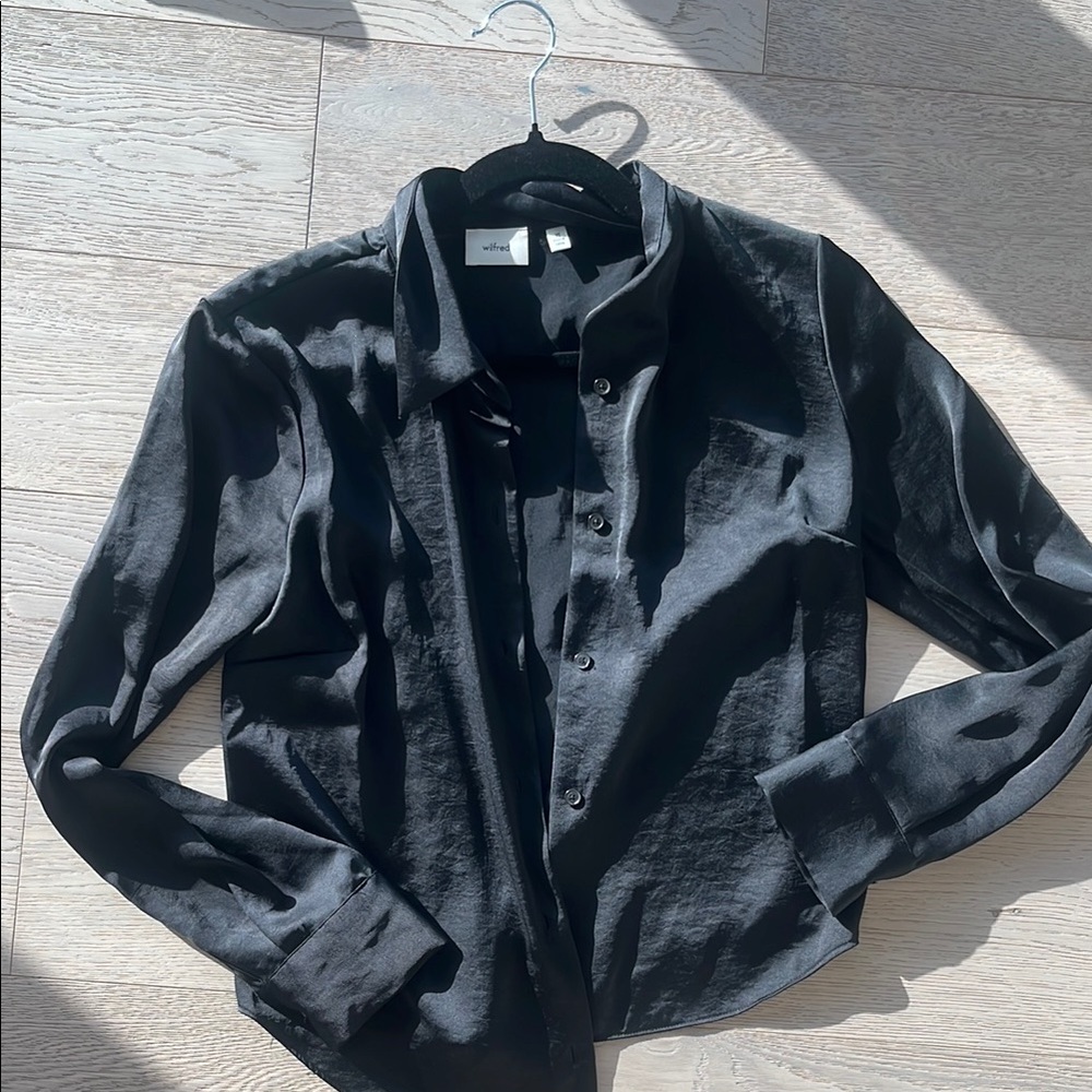 Aritzia Black Satin Button-Up Shirt